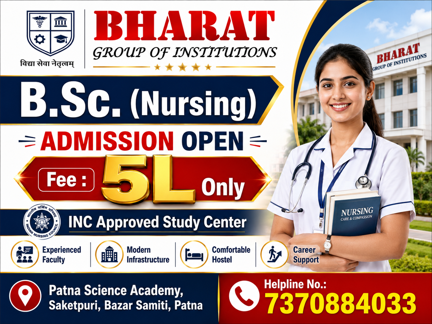 B.Sc Nursing admission banner Bharat Group of Institutions